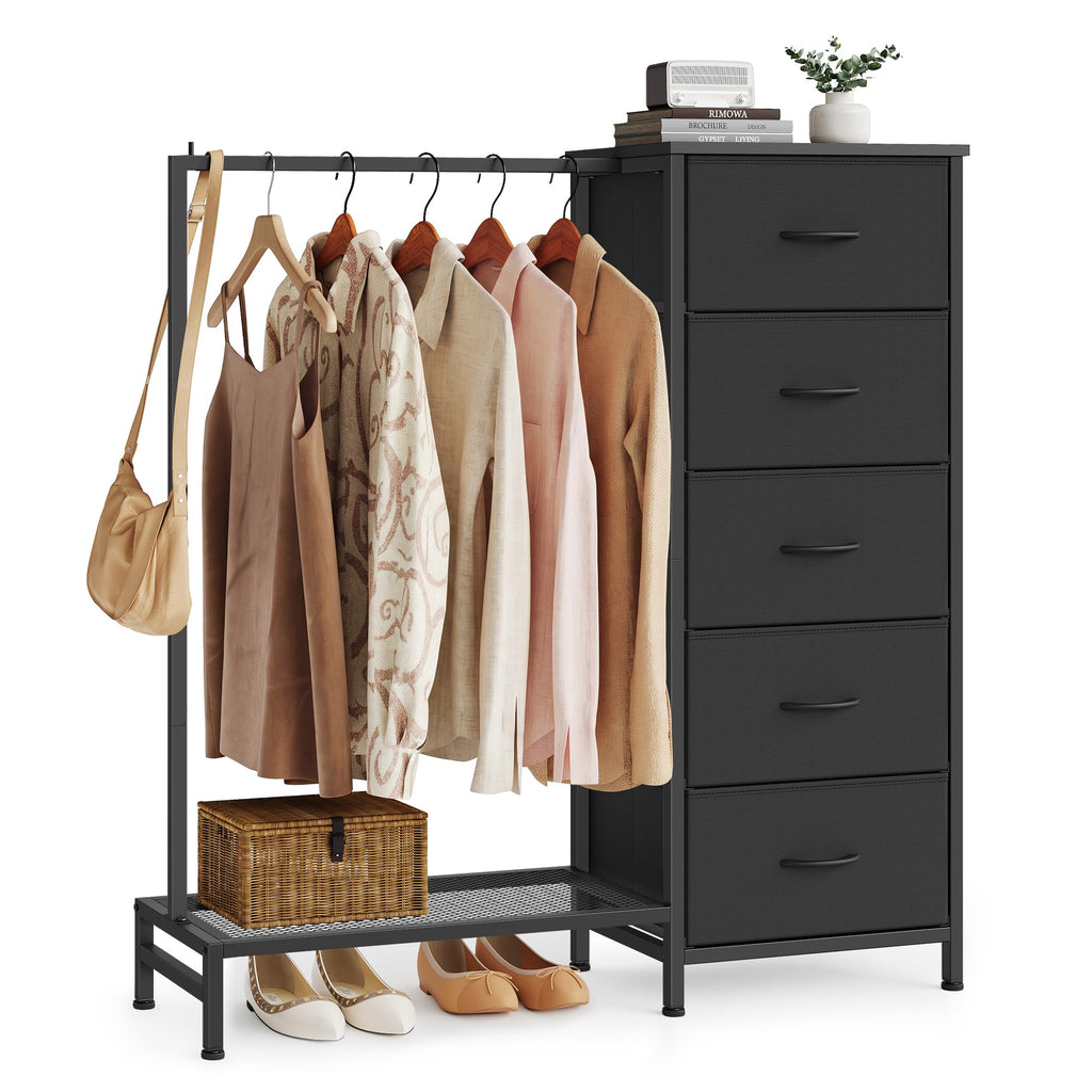 Fabric Dresser with Hanging Rod and 5 Drawers P637102