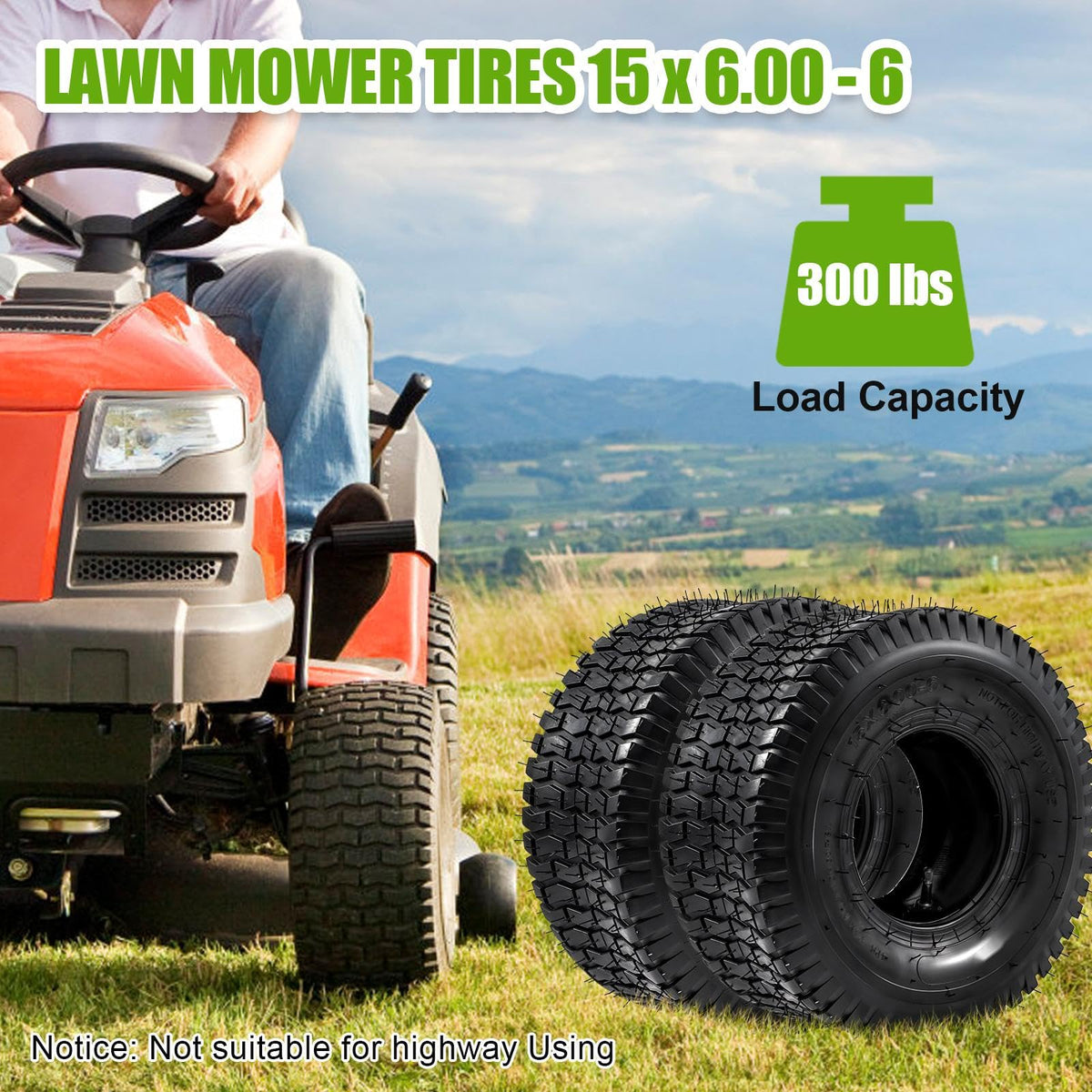 15x6.00-6 Lawn Mower Tire and Inner Tube 2PCS A7942