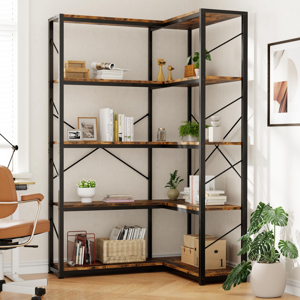 5 Tier L Shaped Corner Bookshelf N17777