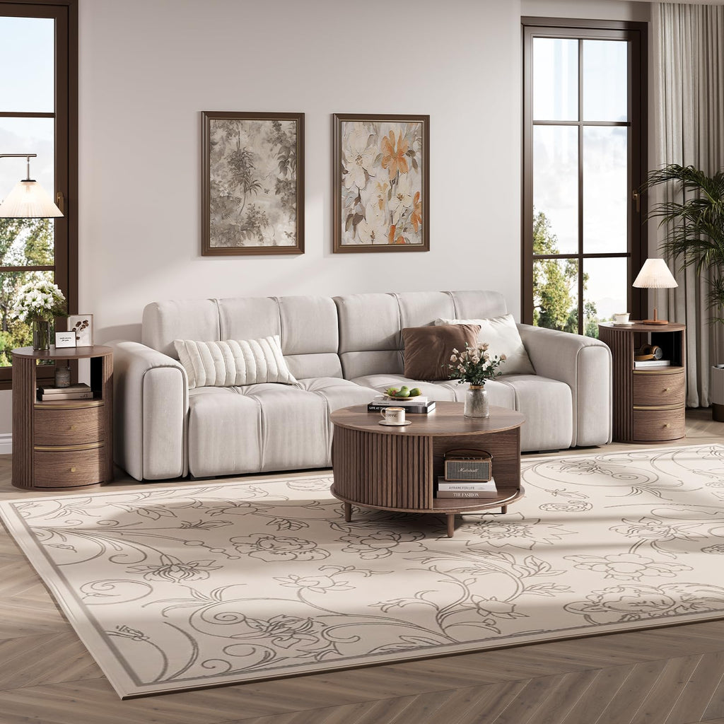 Round Coffee Table with Storage, 31.5", Walnut X5763