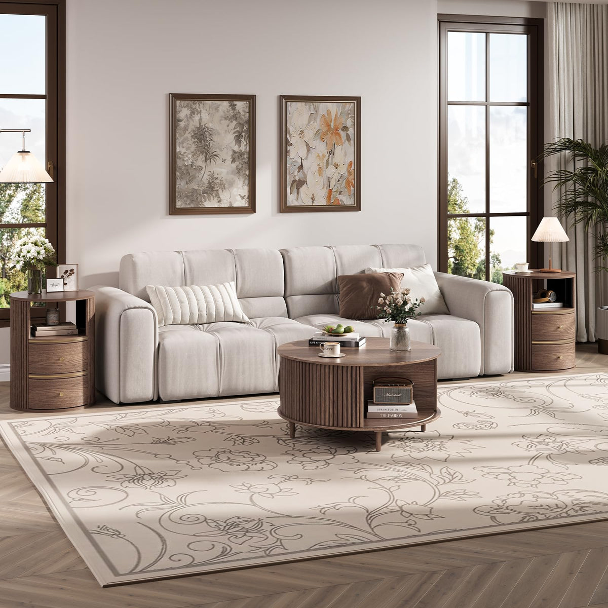 Round Coffee Table with Storage, 31.5", Walnut X5763