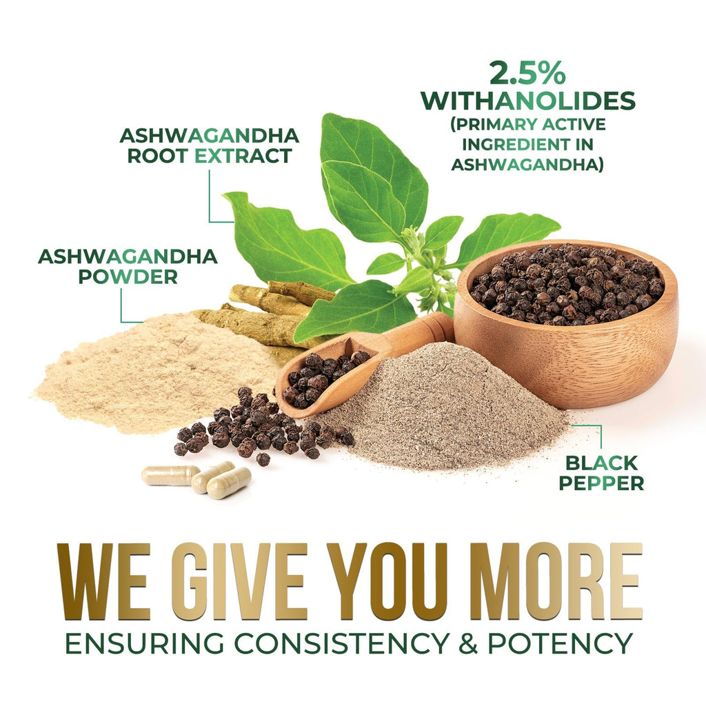 Ashwagandha Capsules with Black Pepper Vegan 180 Capsules T85050