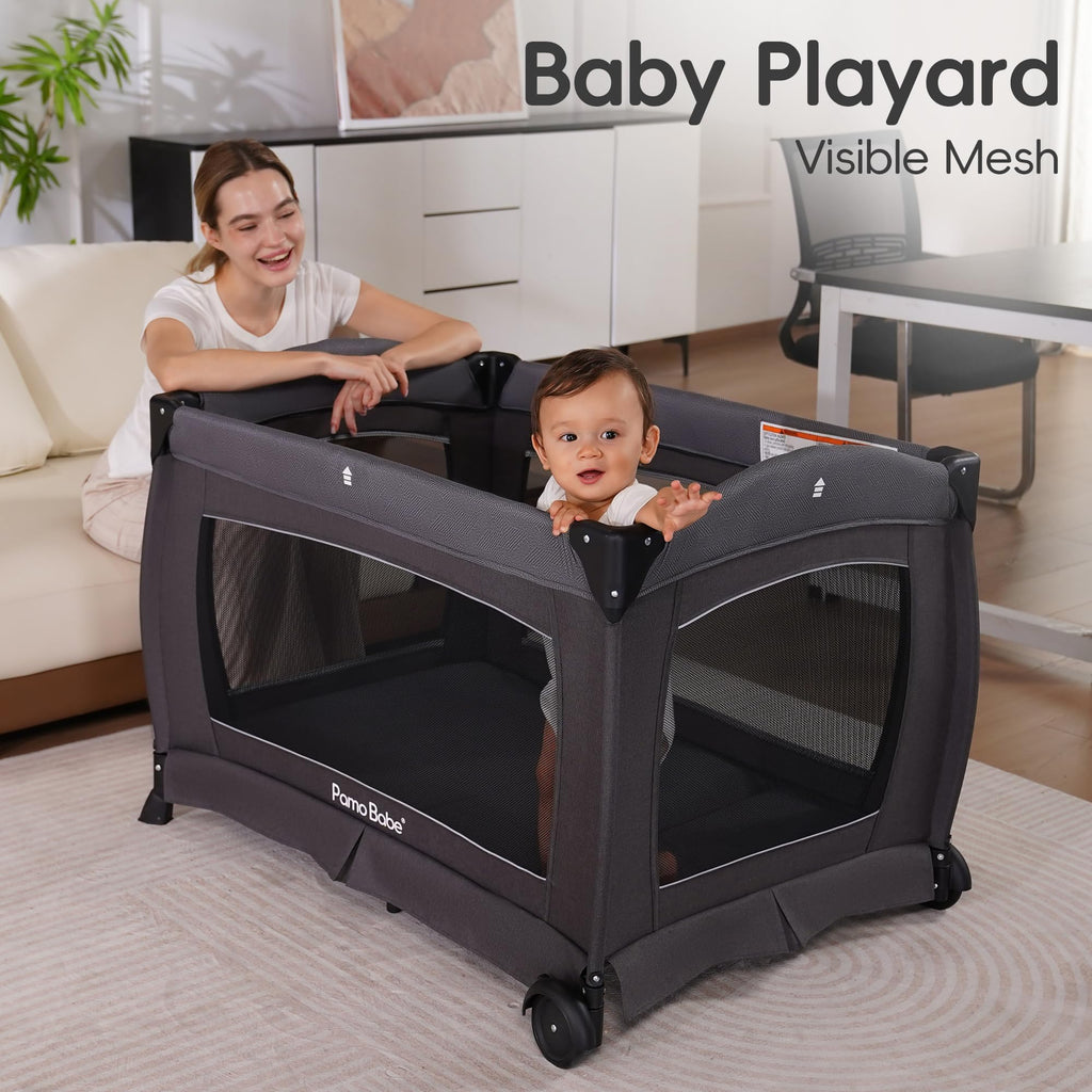 4-in-1 Baby Playard with Bassinet, Changing Table and Mattress, Black M920