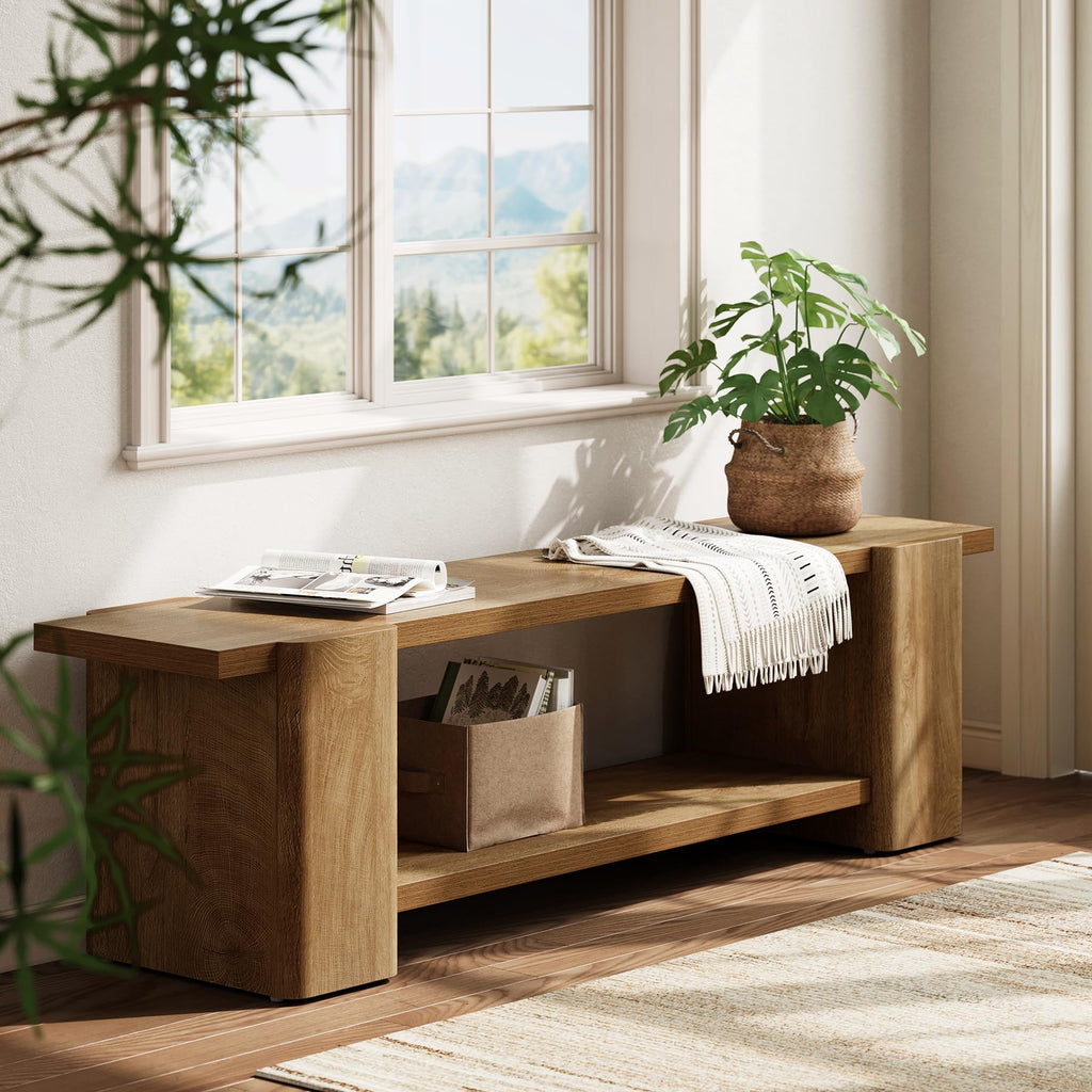 Wood Storage Bench with Shelf F7868