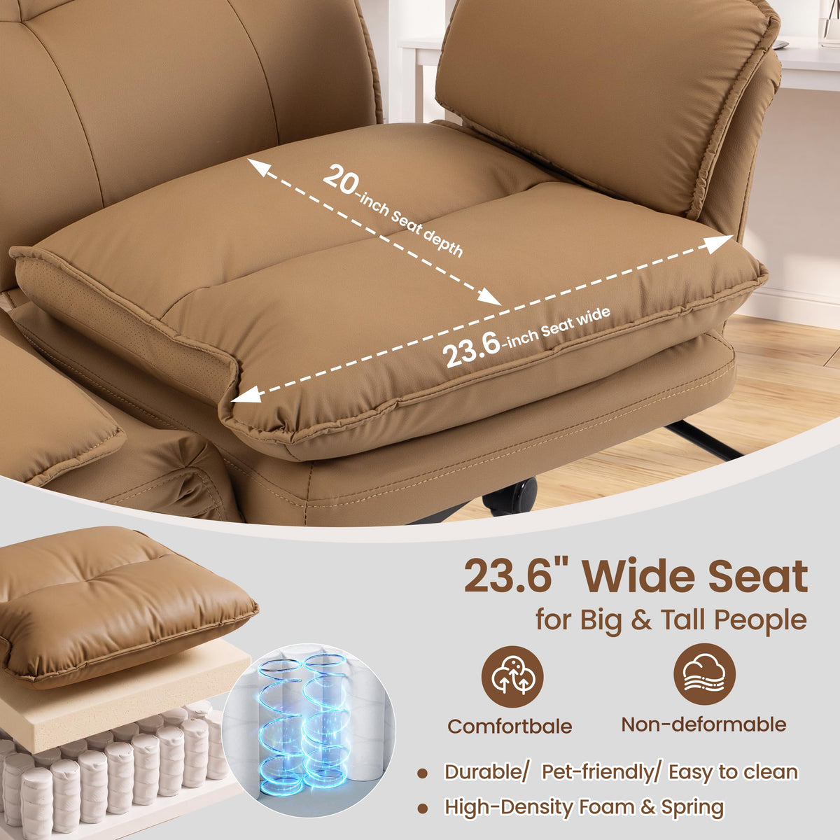 Brown Office Chair with Foot Rest & Flip Armrests R769