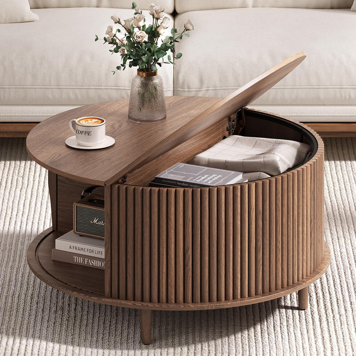 Round Coffee Table with Storage, 31.5", Walnut X5763
