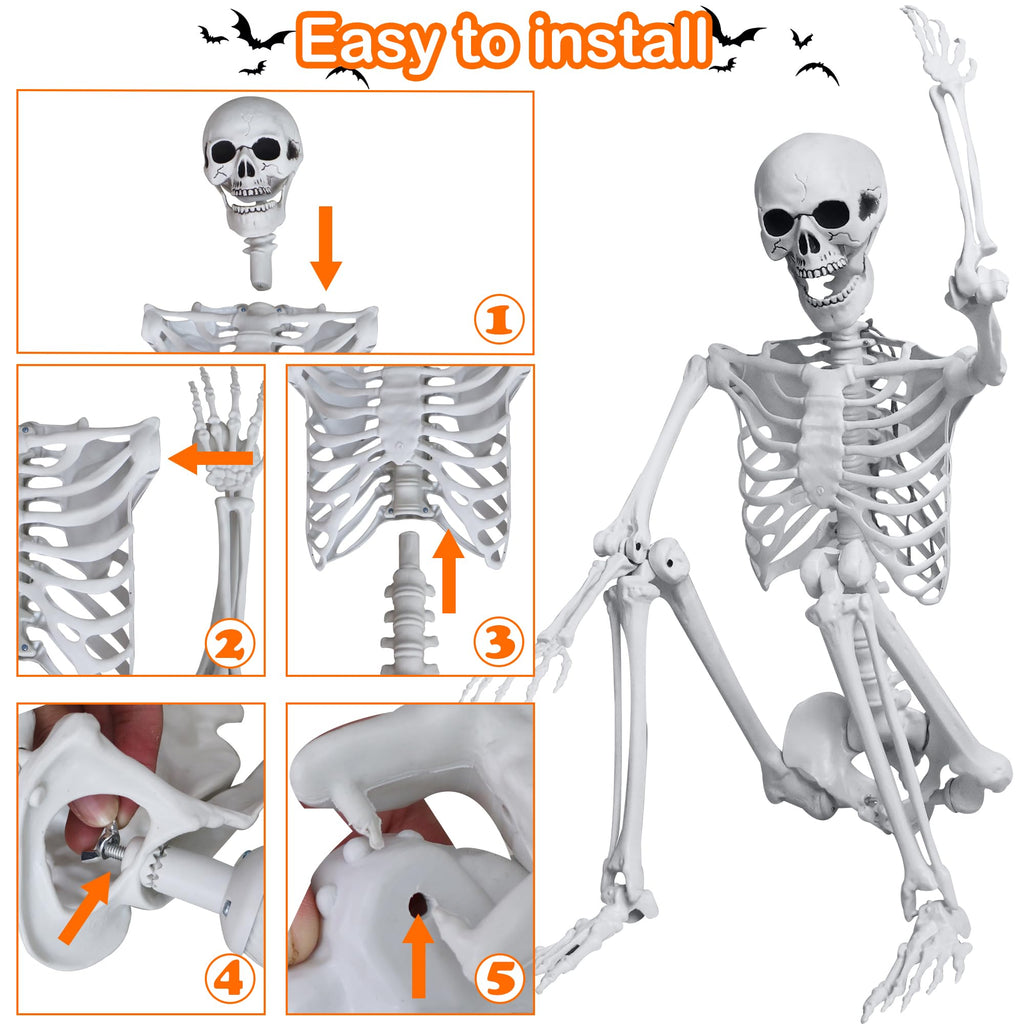 5.4ft/165cm Halloween Skeleton with Crows Movable Joints E7587