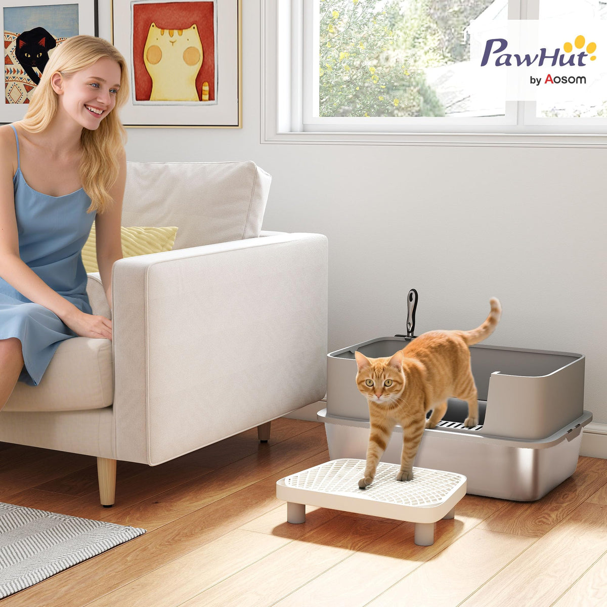 Stainless Steel Extra Large High Sided Litter Box with Scoop V347570