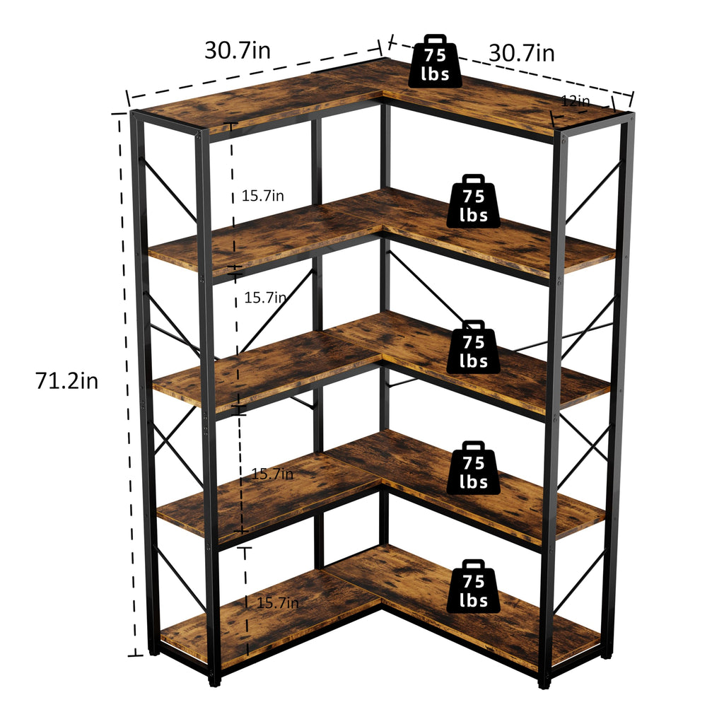 5 Tier L Shaped Corner Bookshelf N17777
