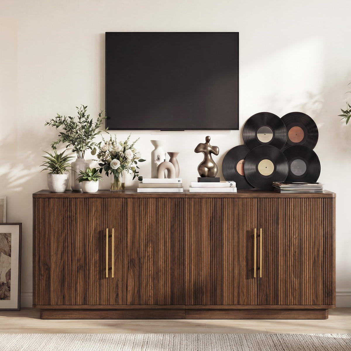 70" TV Stand with 4 Fluted Doors Y5496