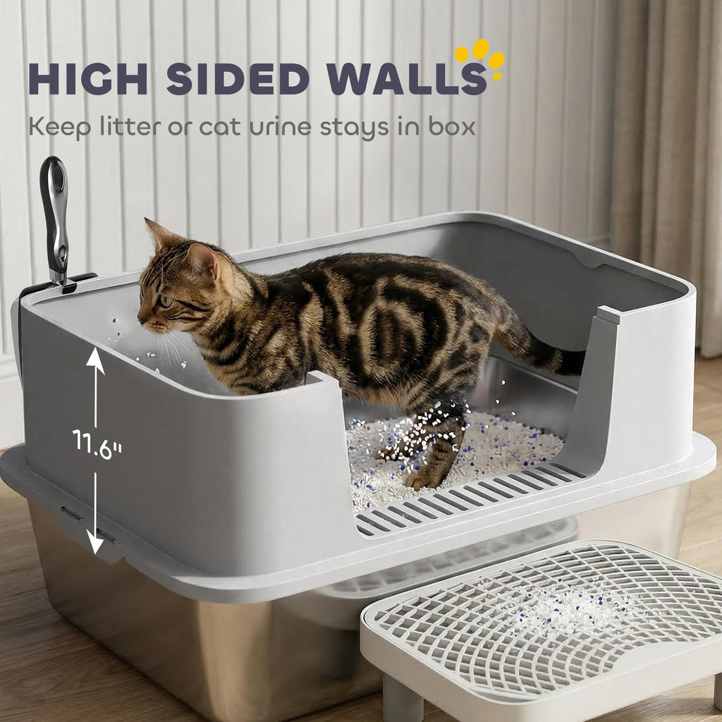 Stainless Steel Extra Large High Sided Litter Box with Scoop V347570
