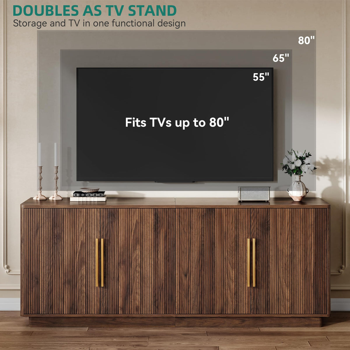 70" TV Stand with 4 Fluted Doors Y5496