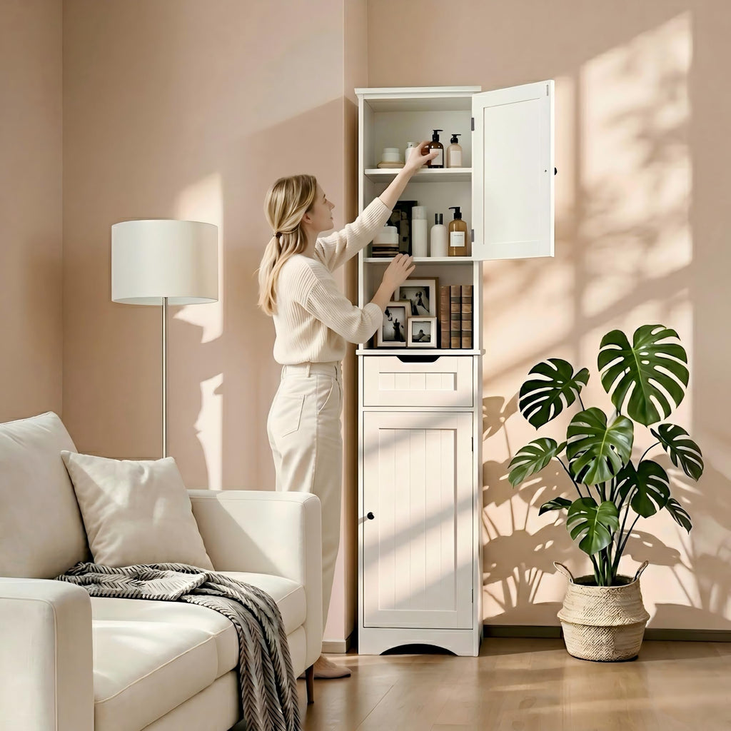 67” H Tall White Bathroom Storage Cabinet A674