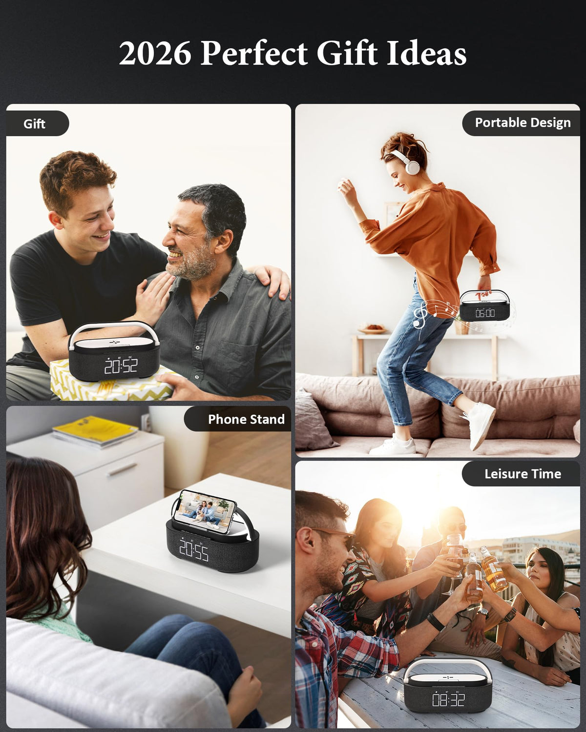 Bluetooth Speaker with Wireless Charger FM Radio LED Light O3185