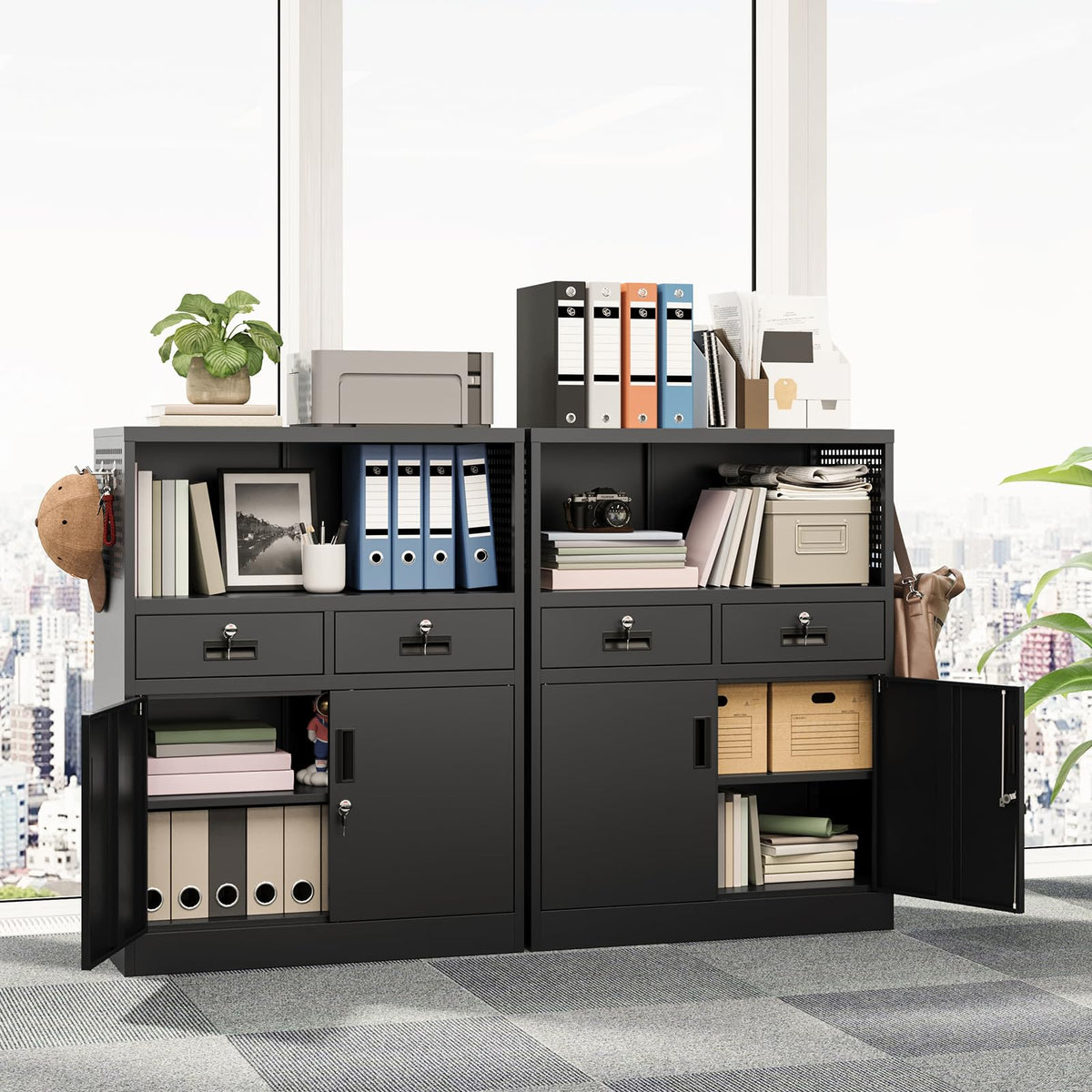 Metal Storage Cabinet with 2 Drawers and Locking Doors E555733