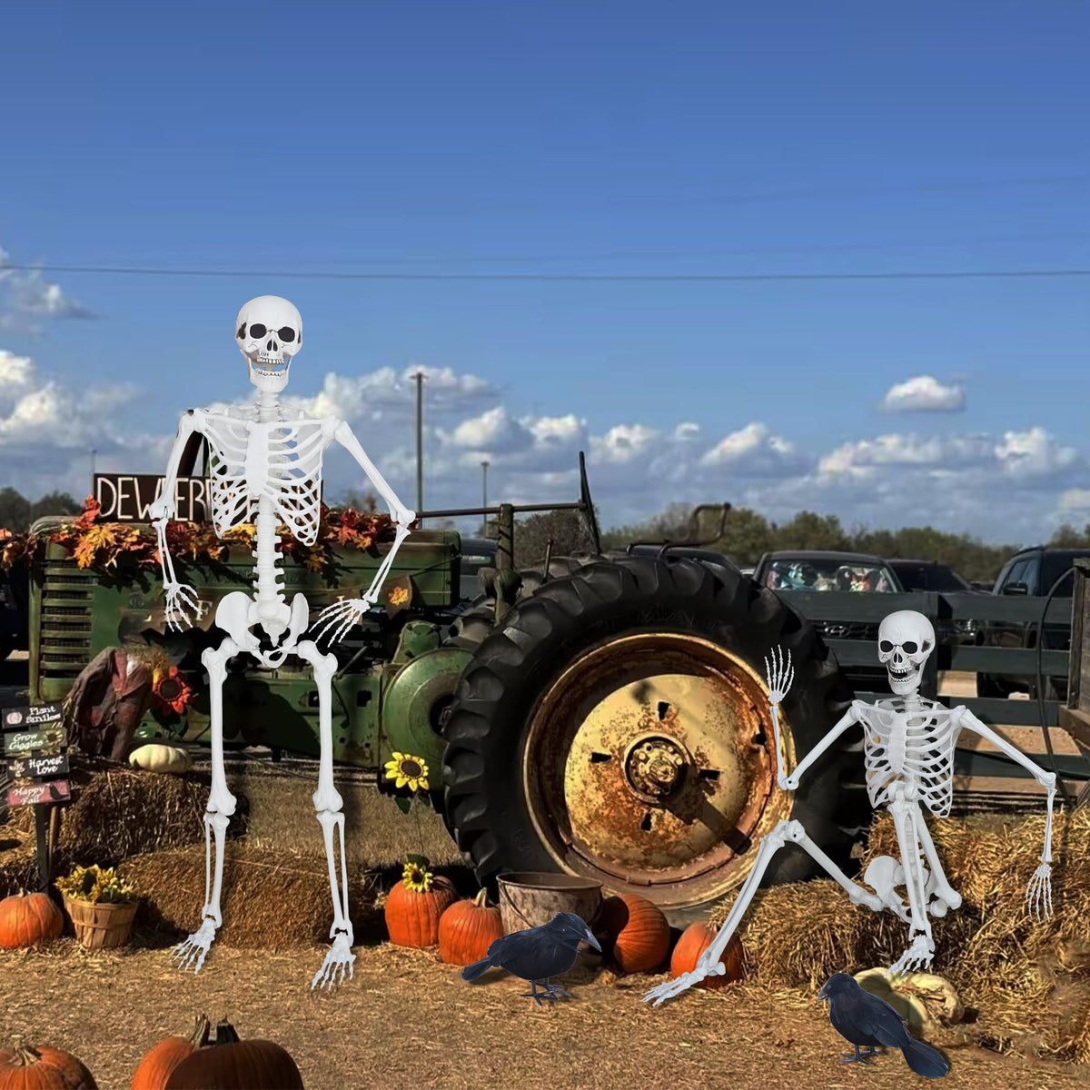 5.4ft/165cm Halloween Skeleton with Crows Movable Joints E7587