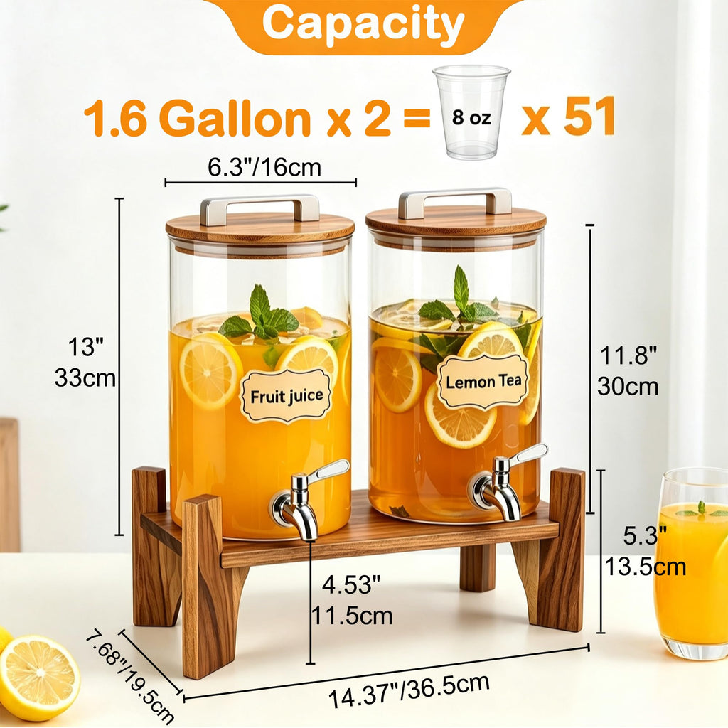 Glass Drink Dispenser with Wood Stand 1.6 Gallon E735542