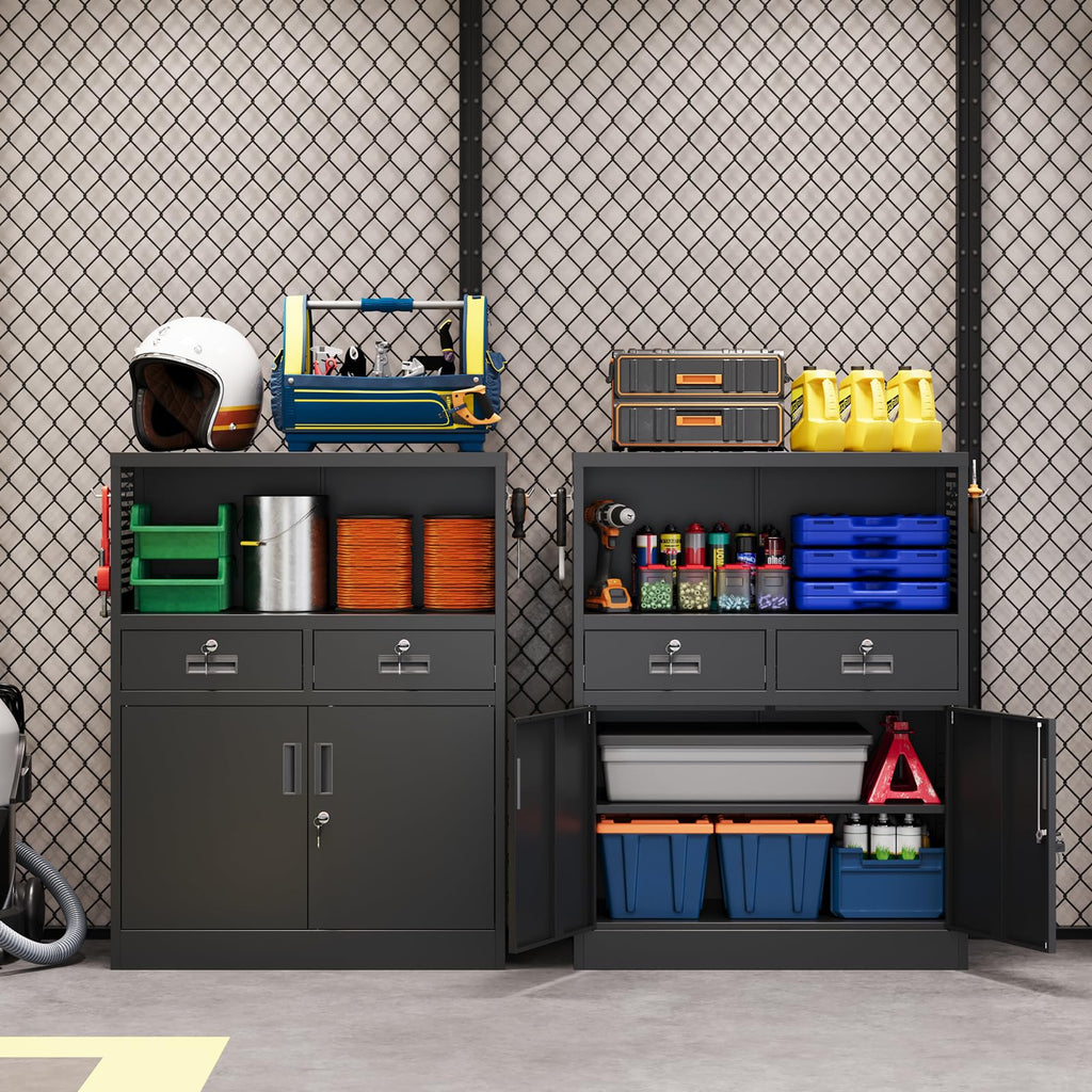 Metal Storage Cabinet with 2 Drawers and Locking Doors E555733