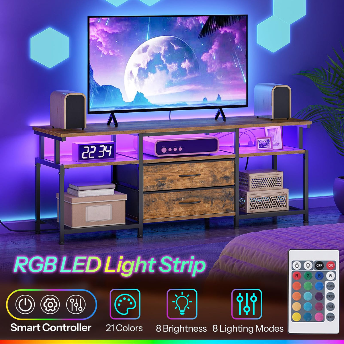 TV Stand with Power Outlet and LED Light D973169
