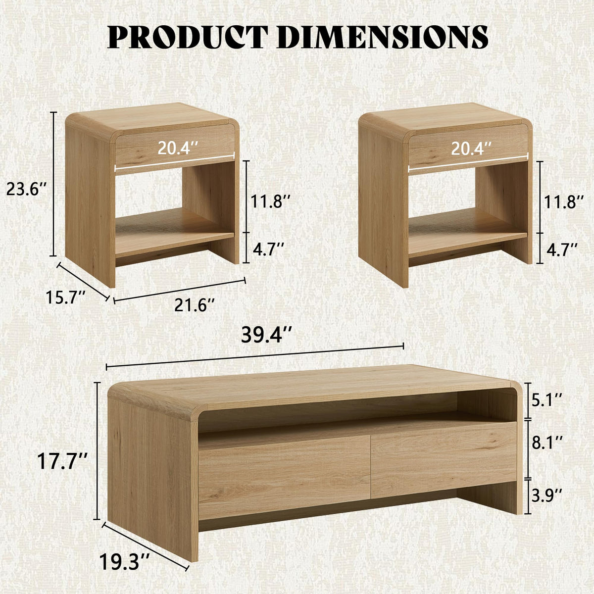 3-Piece Coffee Table Set with 2 End Tables U604673