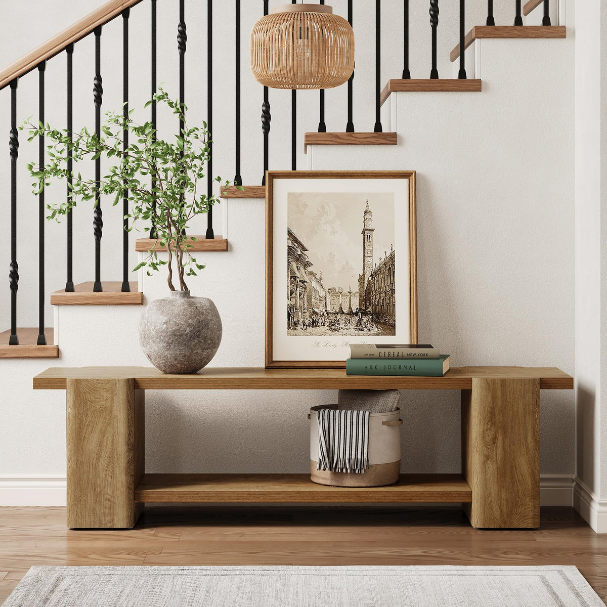 Wood Storage Bench with Shelf F7868