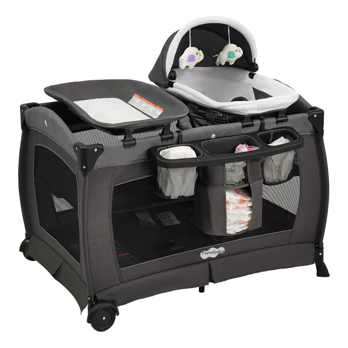 4-in-1 Baby Playard with Bassinet, Changing Table and Mattress, Black M920