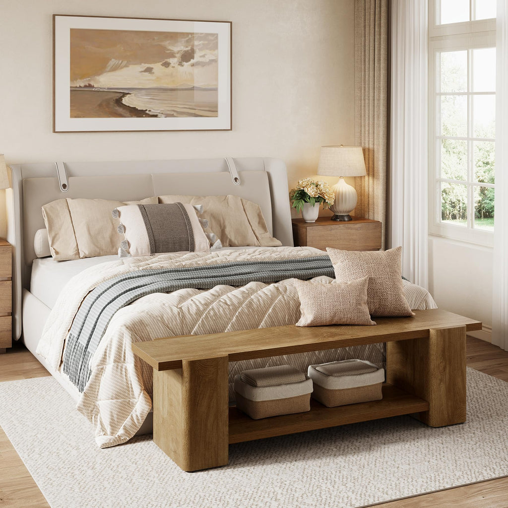 Wood Storage Bench with Shelf F7868
