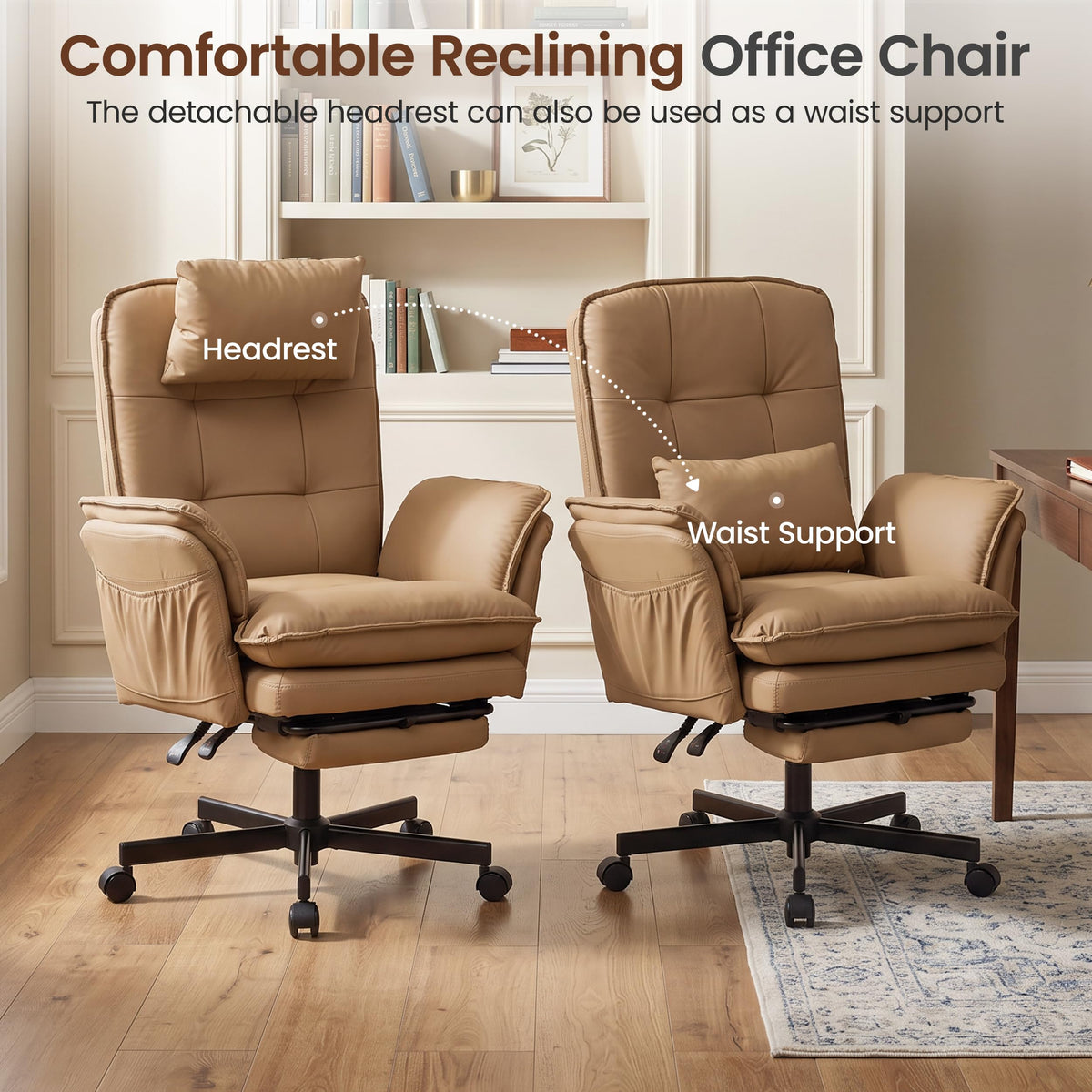 Brown Office Chair with Foot Rest & Flip Armrests R769