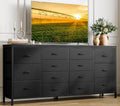 63 Inch TV Stand with 14 Fabric Drawers, Black E136