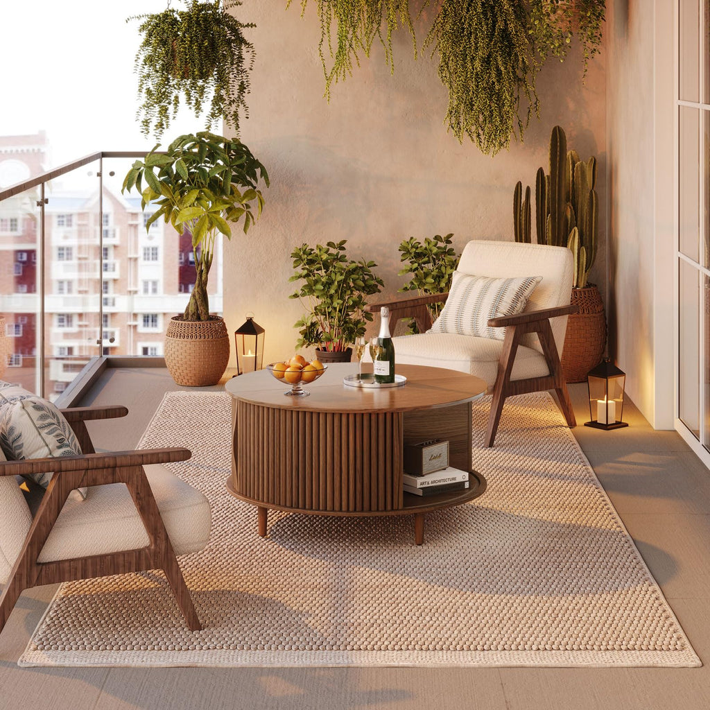 Round Coffee Table with Storage, 31.5", Walnut X5763