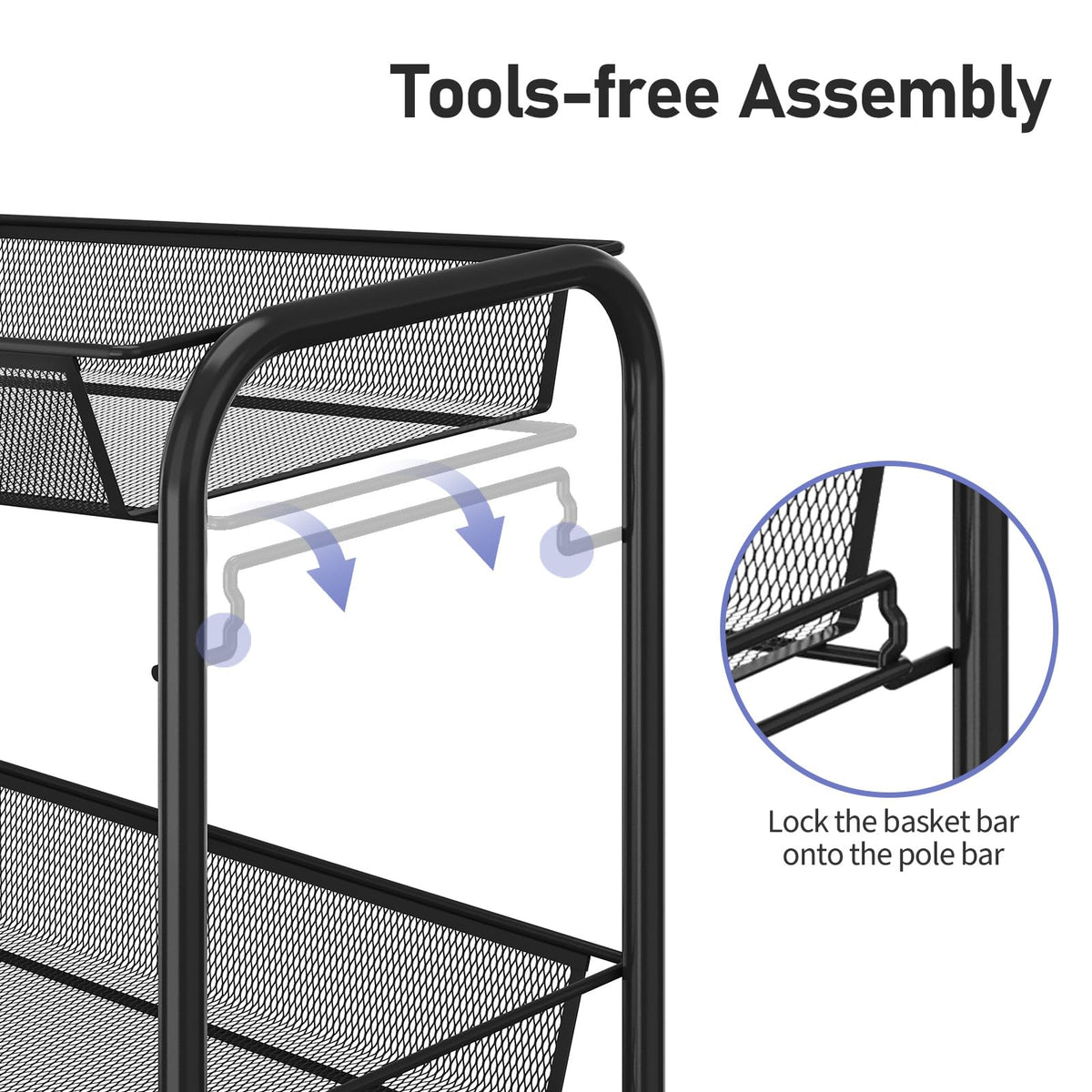 3 Tier Rolling Metal Storage Cart with Wheels, Black O161008