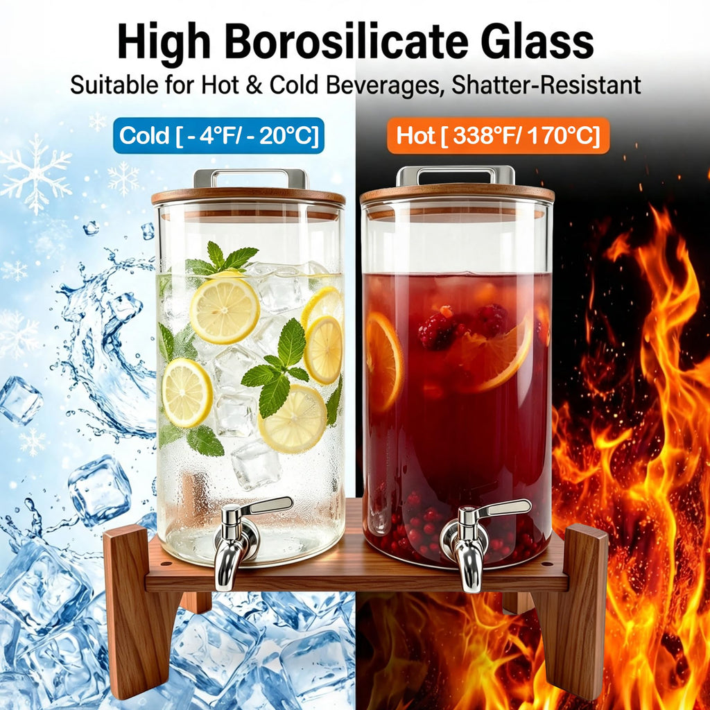 Glass Drink Dispenser with Wood Stand 1.6 Gallon E735542
