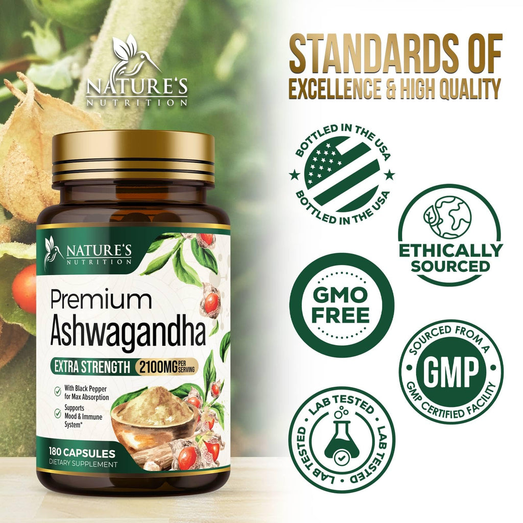 Ashwagandha Capsules with Black Pepper Vegan 180 Capsules T85050