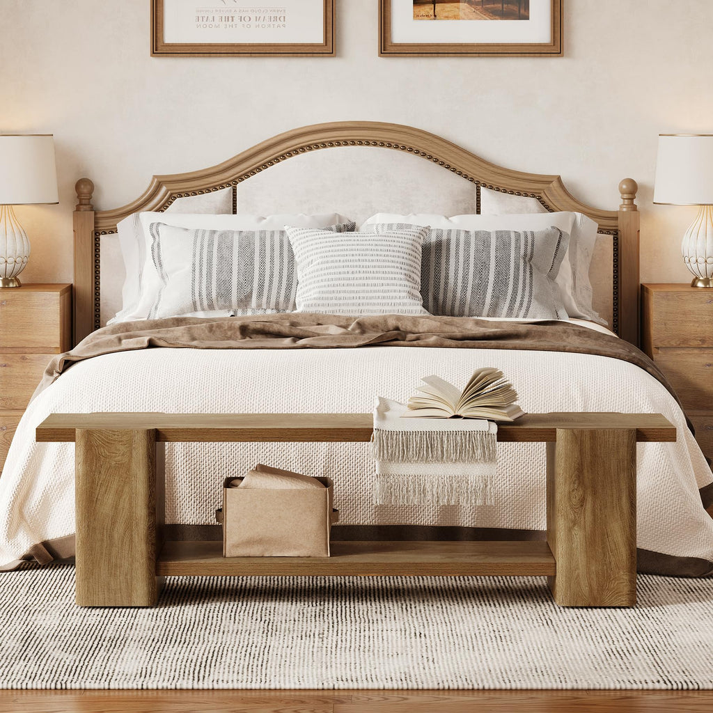 Wood Storage Bench with Shelf F7868