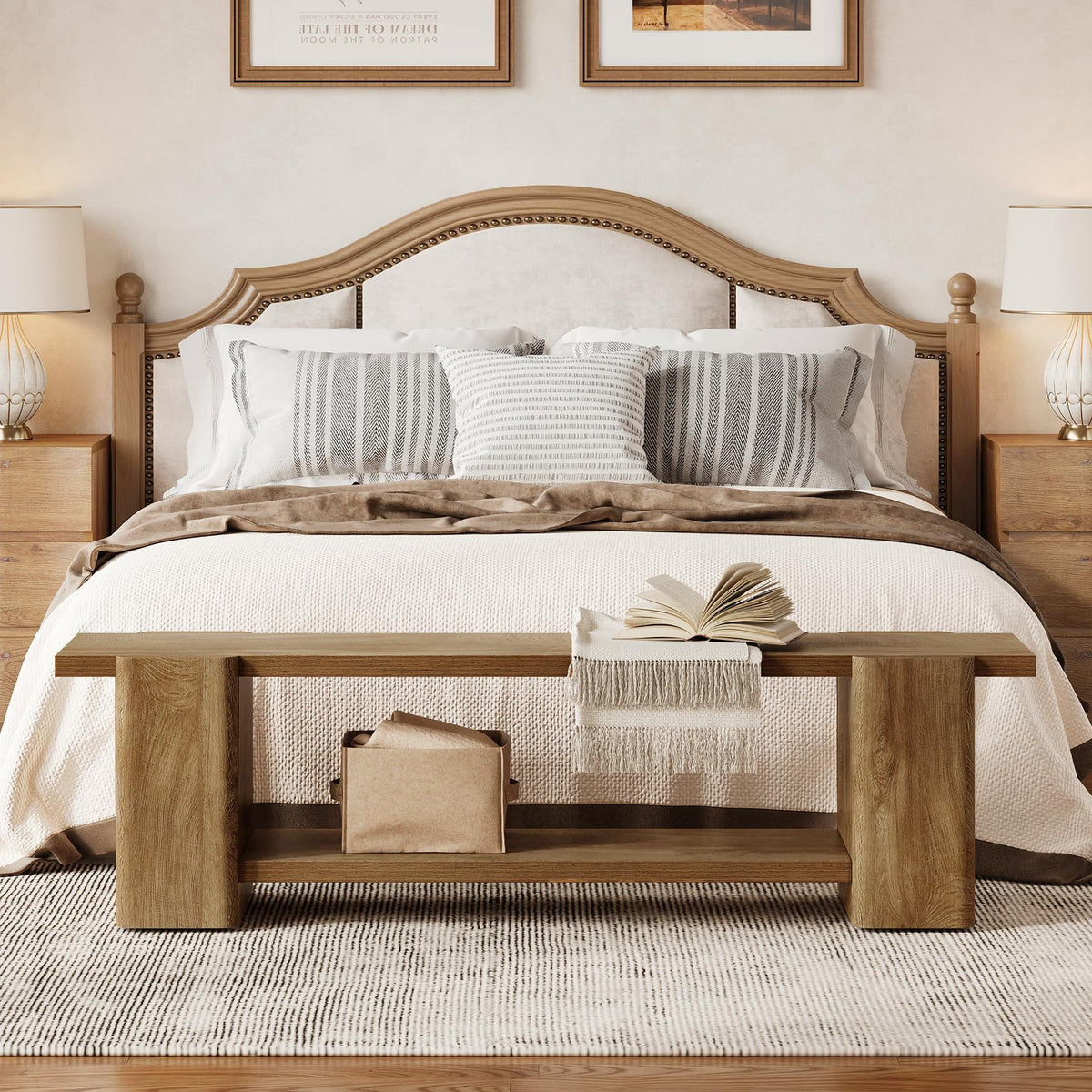 Wood Storage Bench with Shelf F7868