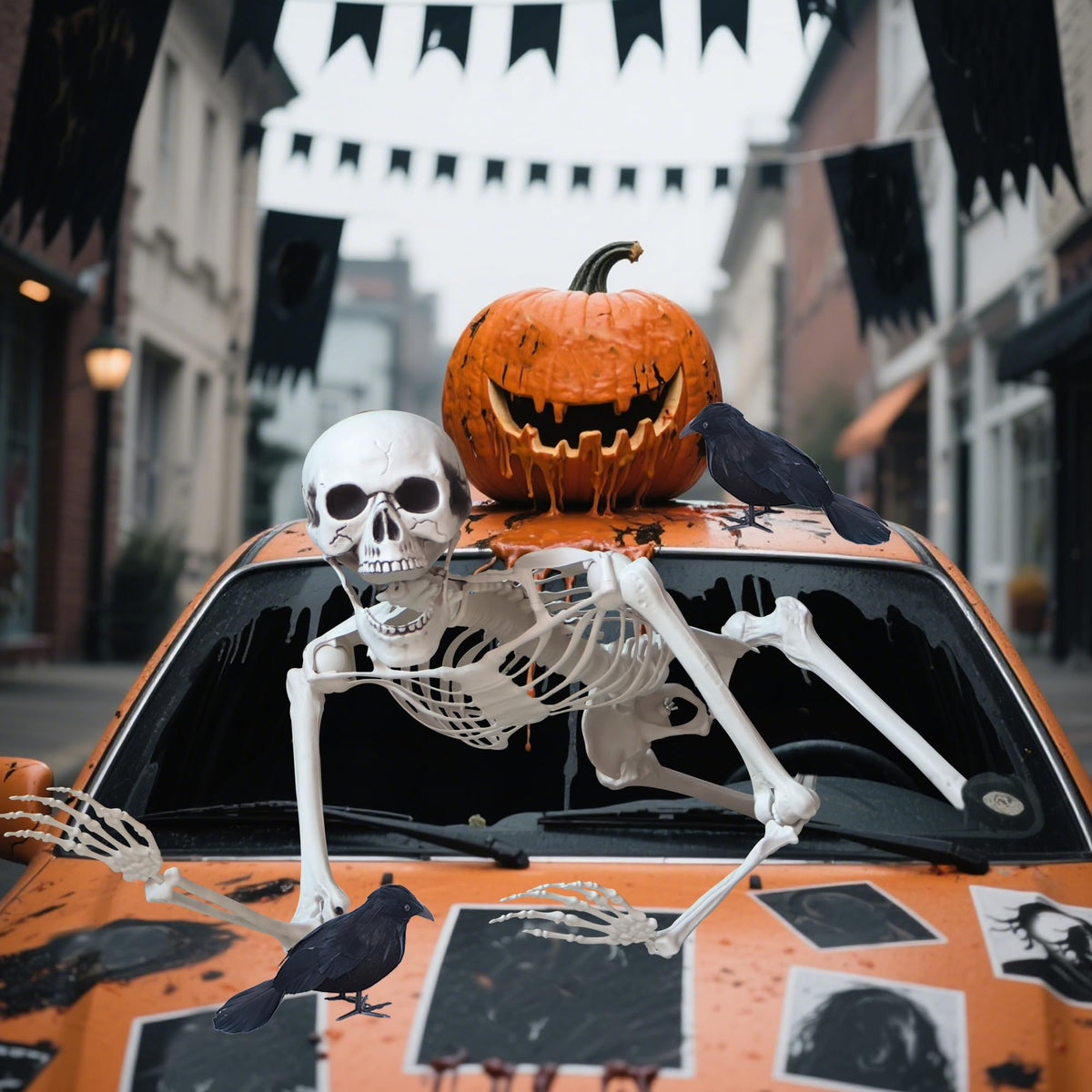 5.4ft/165cm Halloween Skeleton with Crows Movable Joints E7587