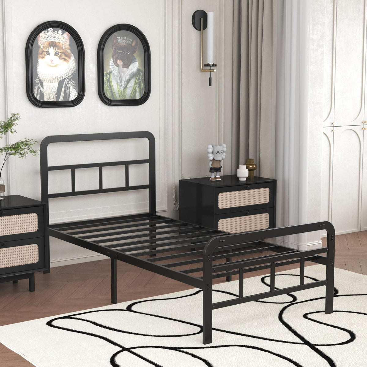 Twin Platform Bed Frame with Headboard and Footboard S6635