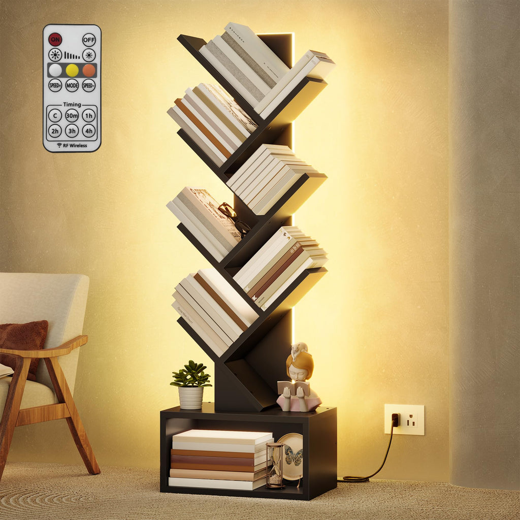 6 Tier Tree Bookshelf with Drawer and LED Lights Y15849