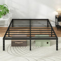Black Metal Platform Bed Frame Full Size, 18 Inch Height with Underbed Storage E182393