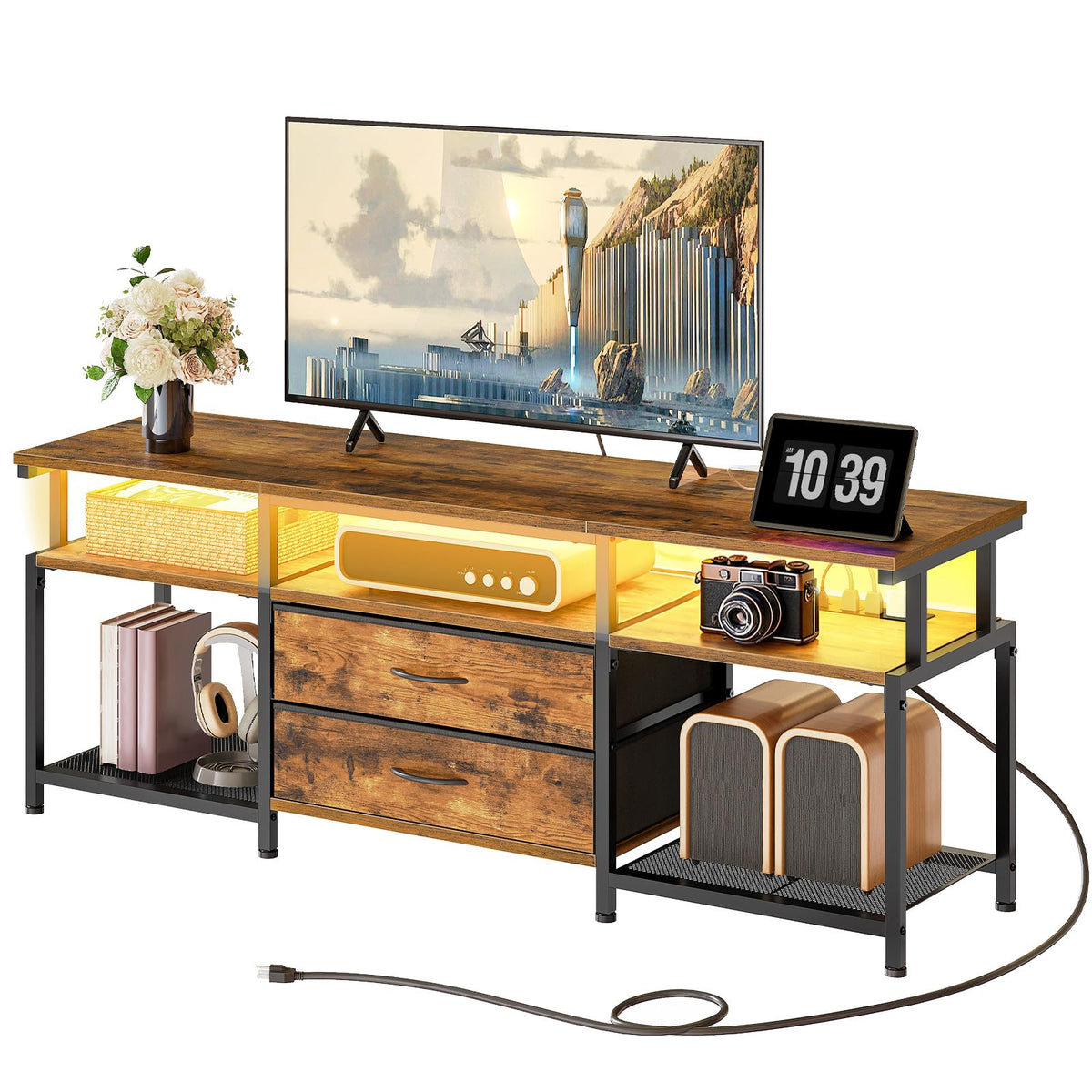TV Stand with Power Outlet and LED Light D973169