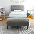 Grey Twin Upholstered Platform Bed with Headboard L23102