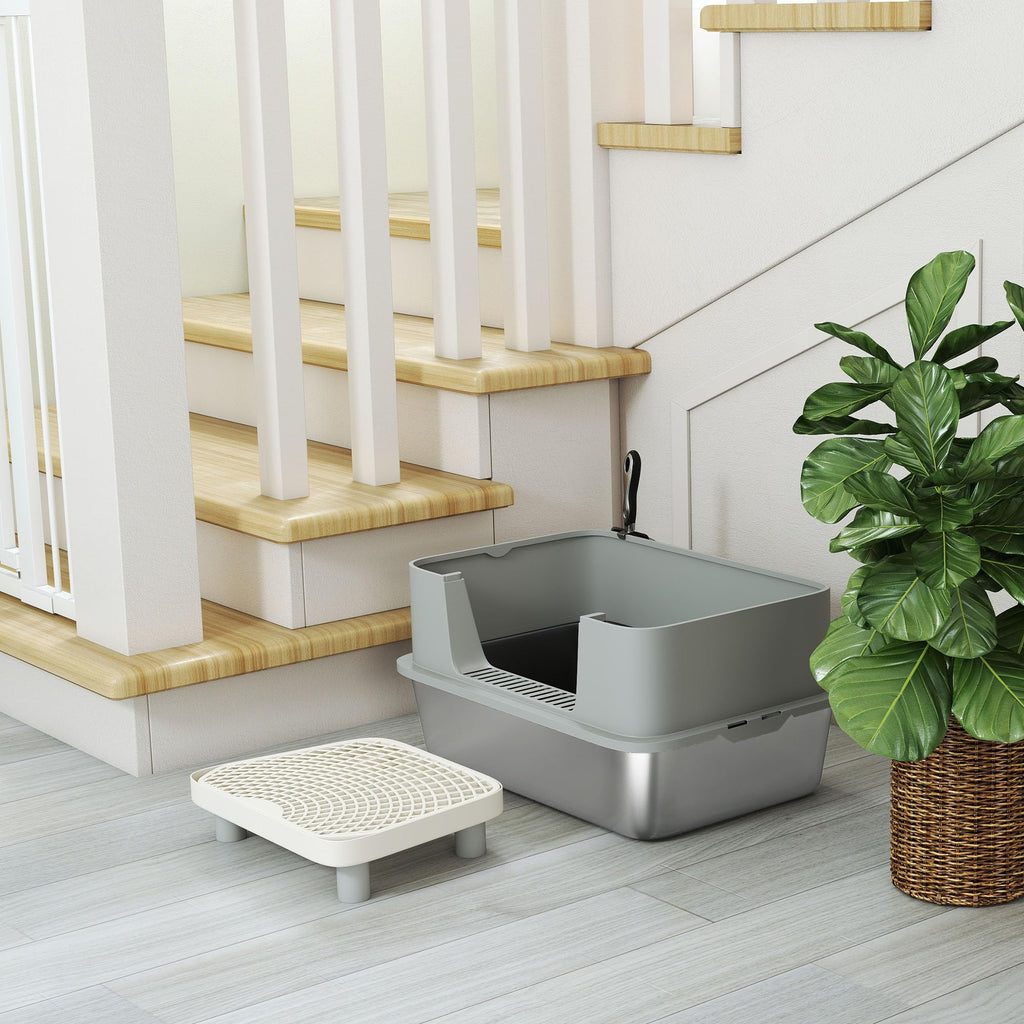 Stainless Steel Extra Large High Sided Litter Box with Scoop V347570