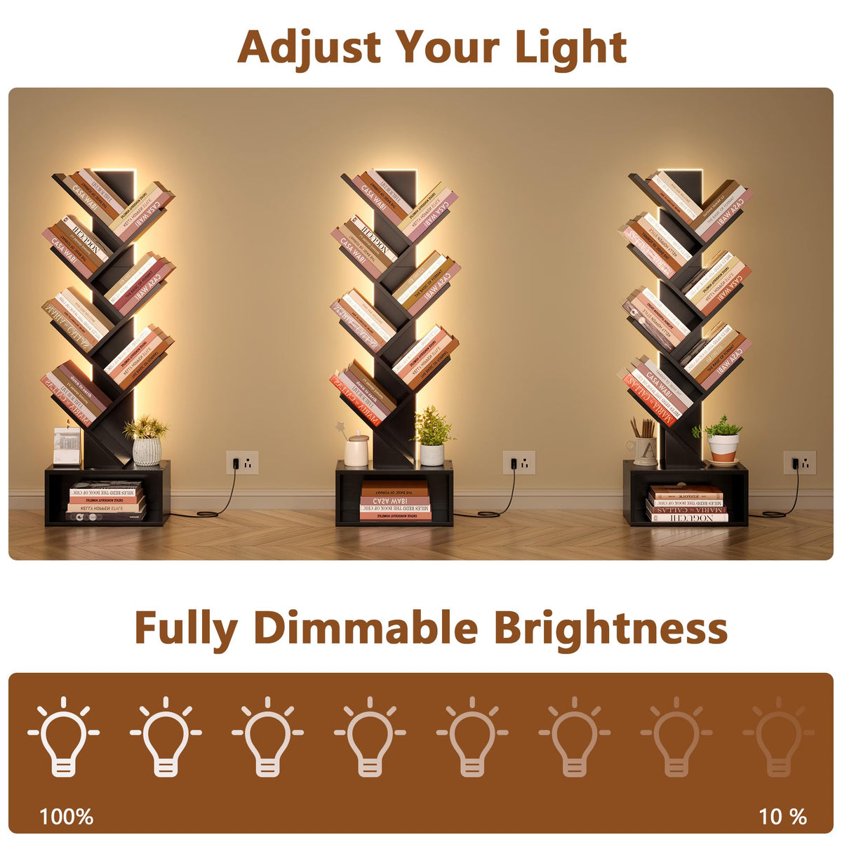 6 Tier Tree Bookshelf with Drawer and LED Lights Y15849