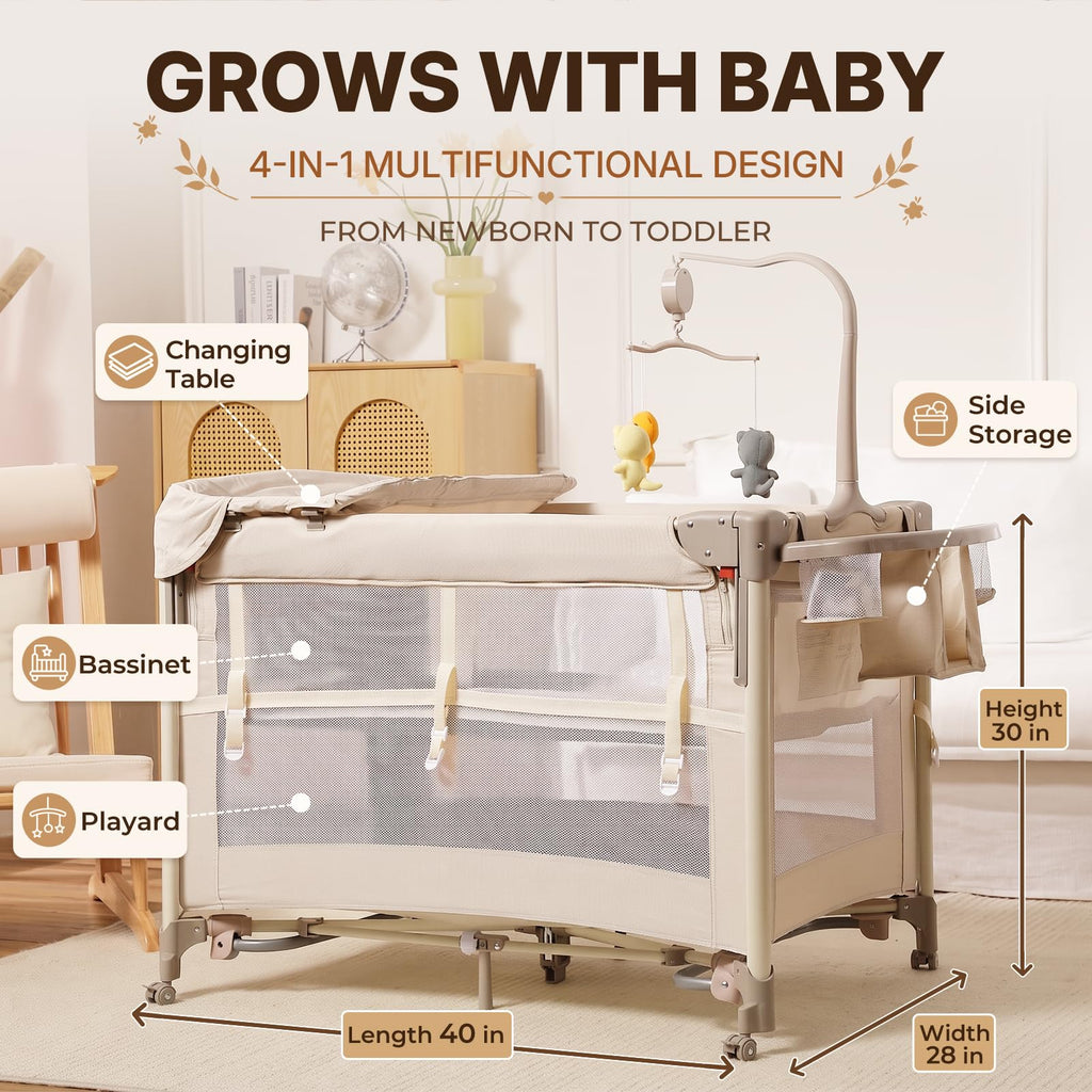 4-in-1 Bassinet Changing Table Portable Crib N414