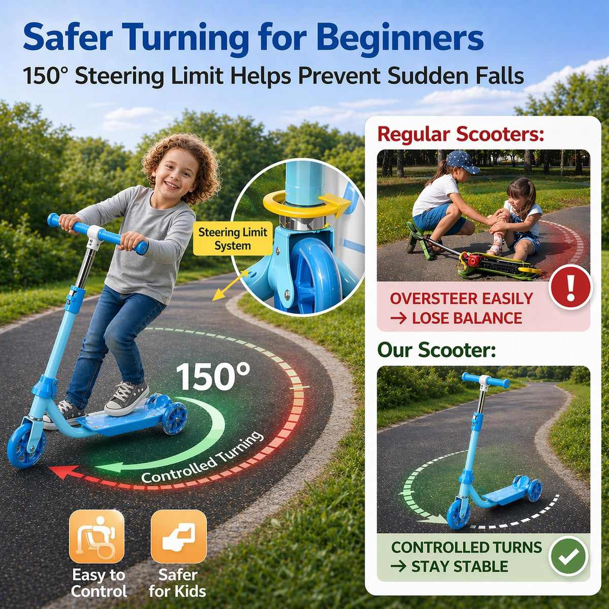 Three Wheel Kids Scooter with Light Up Wheels and Adjustable Handlebar B110