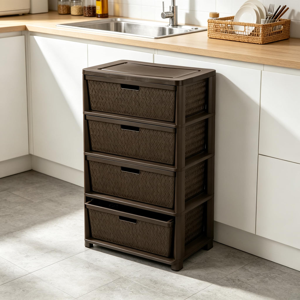 4 Drawer Brown Storage Tower with Removable Drawers A877