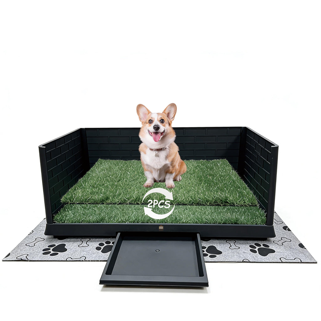 Dog Grass Pad with Tray, 30" X 20", with 2 Reusable Grass Pads H712518