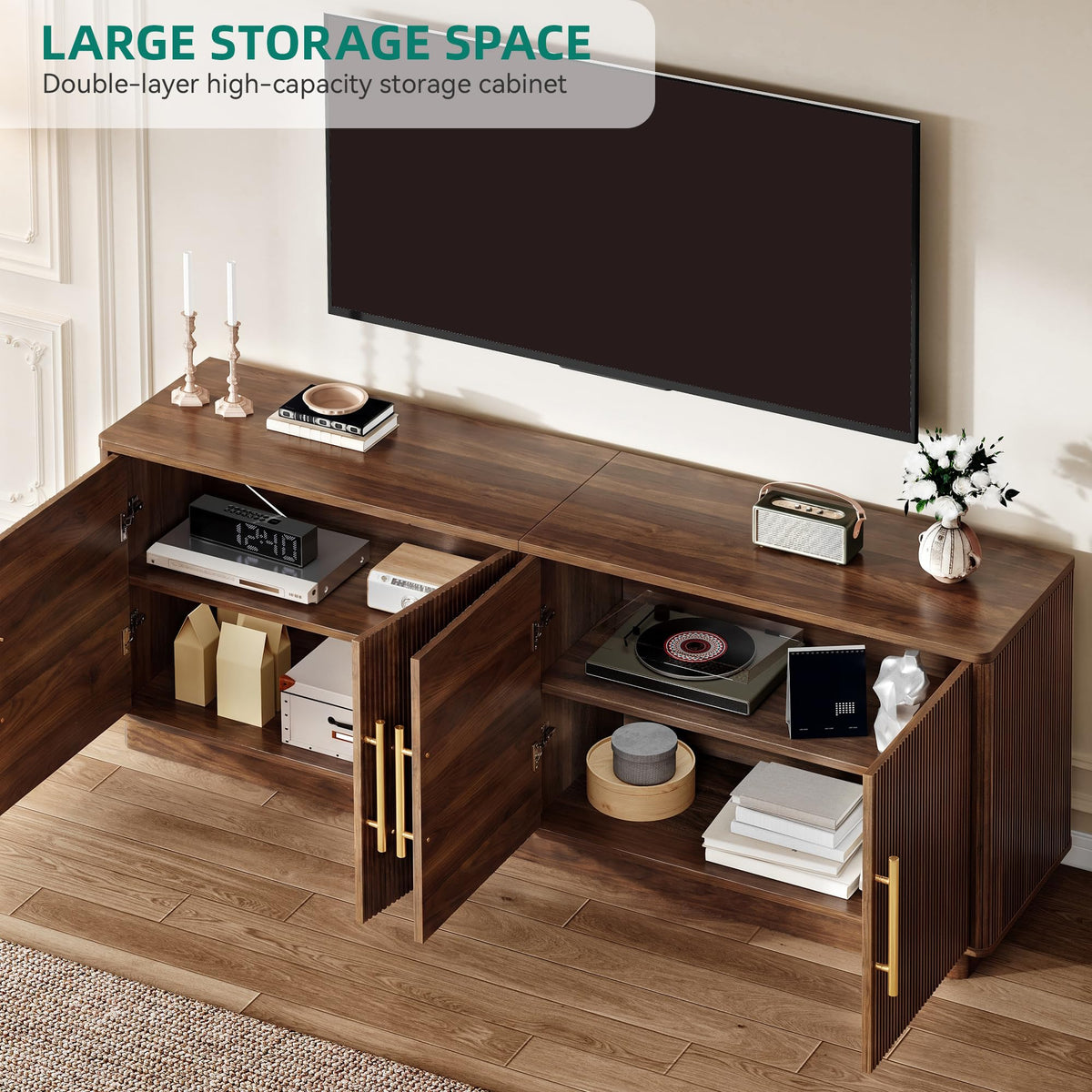 70" TV Stand with 4 Fluted Doors Y5496