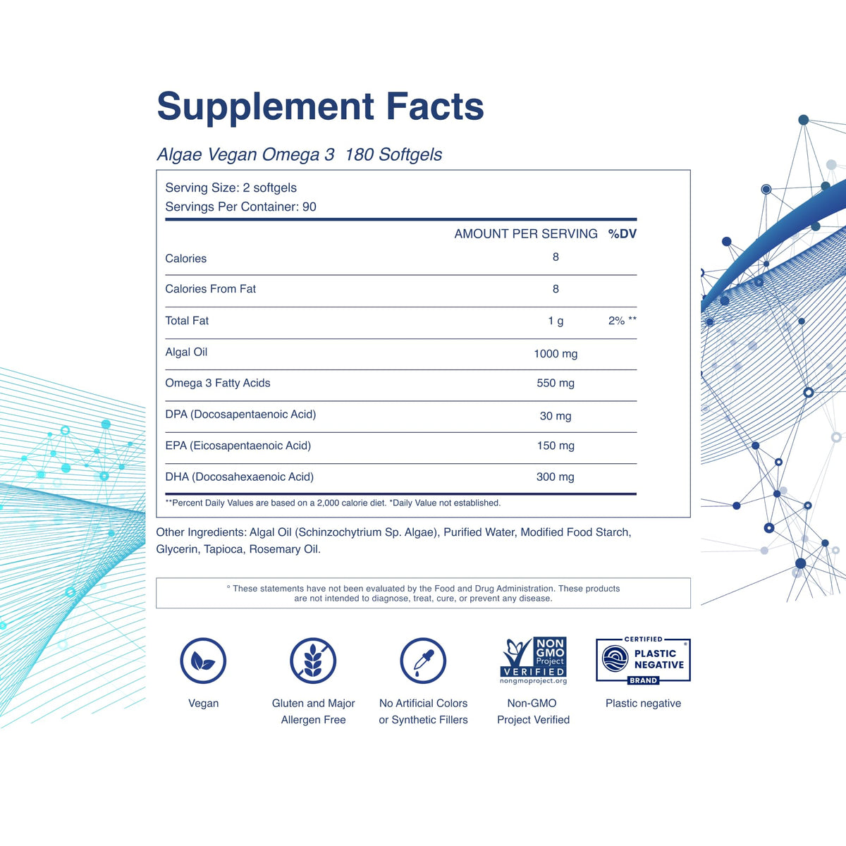 Vegan Omega-3 Softgels with DPA, DHA & EPA, 1000mg B9142