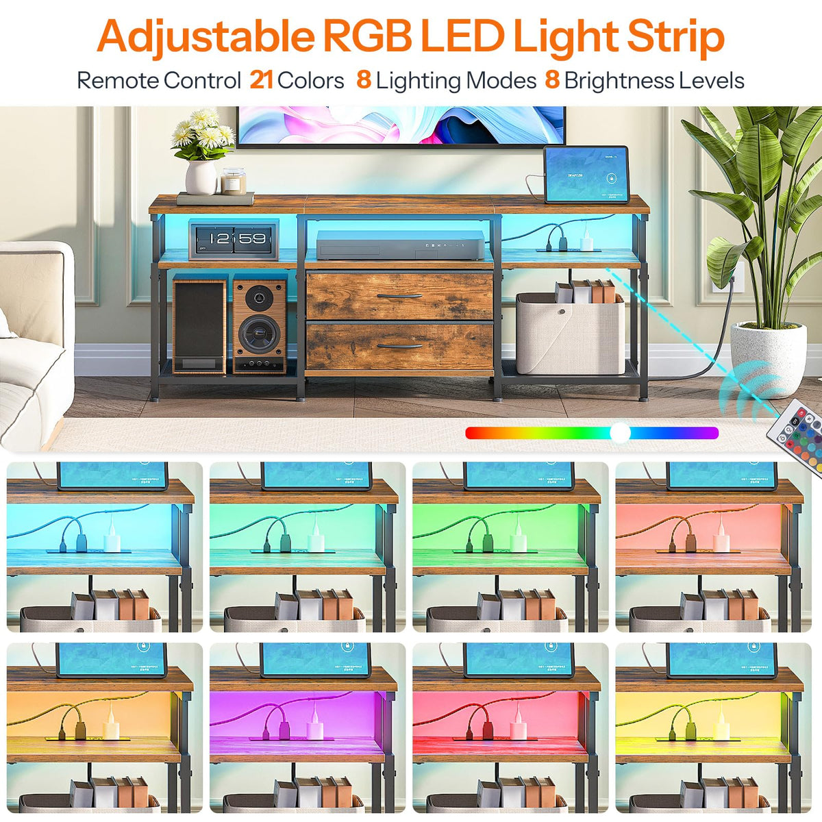 TV Stand with Power Outlet and LED Light D973169